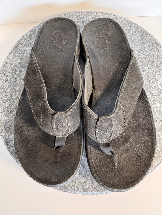 Olukai Leather Nui-M Men’s Flip Flops Sandals 12 Black